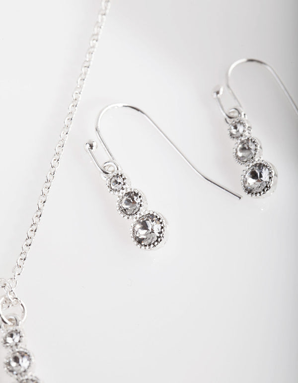 Diamond Simulant Graduating Crystal Necklace and Earrings Set