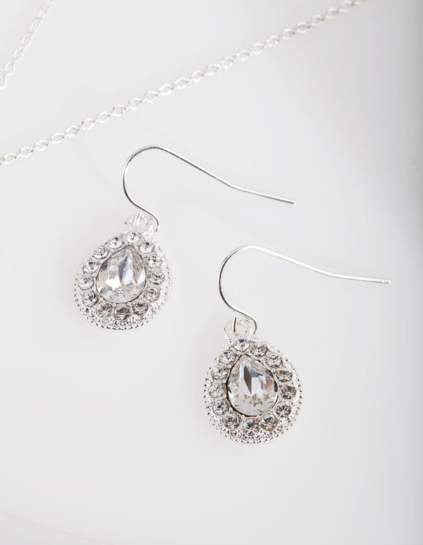 Diamond Simulant Teardrop Earrings and Necklace Set