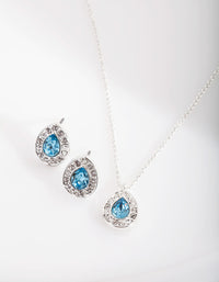 Blue Diamond Simulant Teardrop Earrings and Necklace Set - link has visual effect only