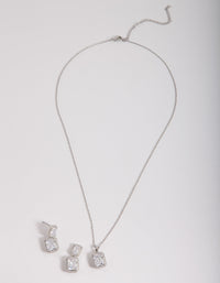 Modern Rectangle Diamante Necklace Earrings Set - link has visual effect only