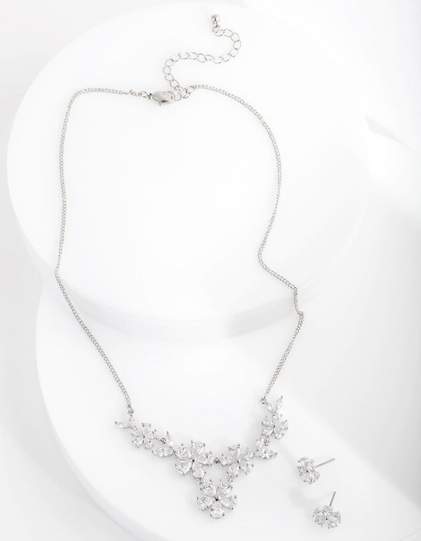 Diamond Simulant Floral Diamante Necklace Earrings Set