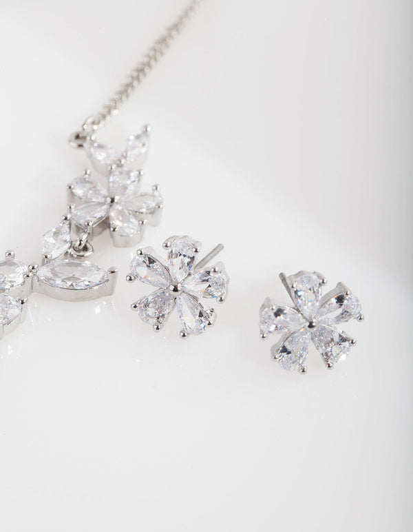 Diamond Simulant Floral Diamante Necklace Earrings Set