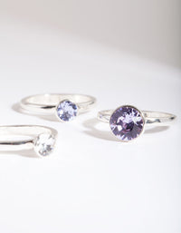 Silver Diamond Simulant Three Stone Ring Set - link has visual effect only