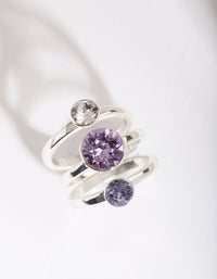 Silver Diamond Simulant Three Stone Ring Set - link has visual effect only