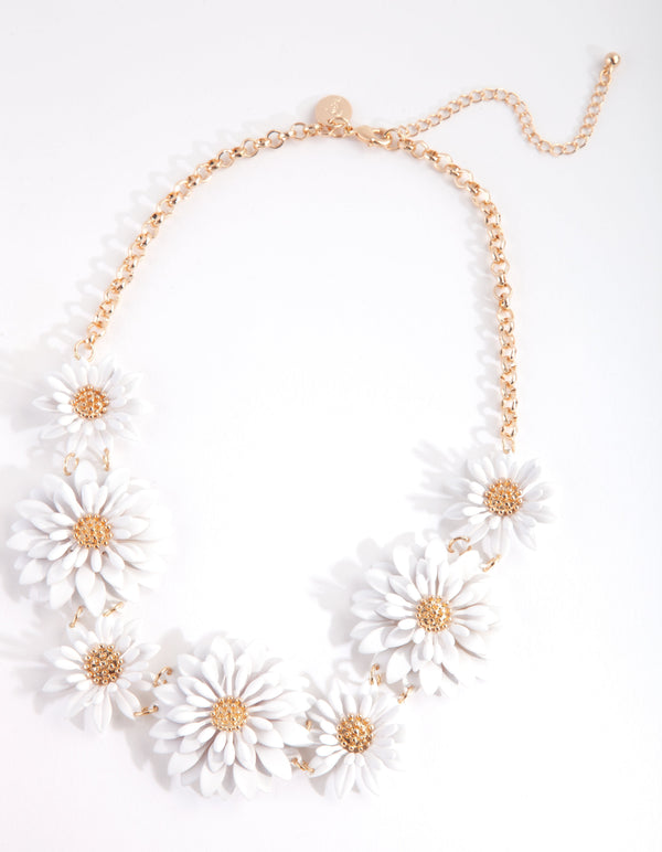 Gold White Daisy Necklace