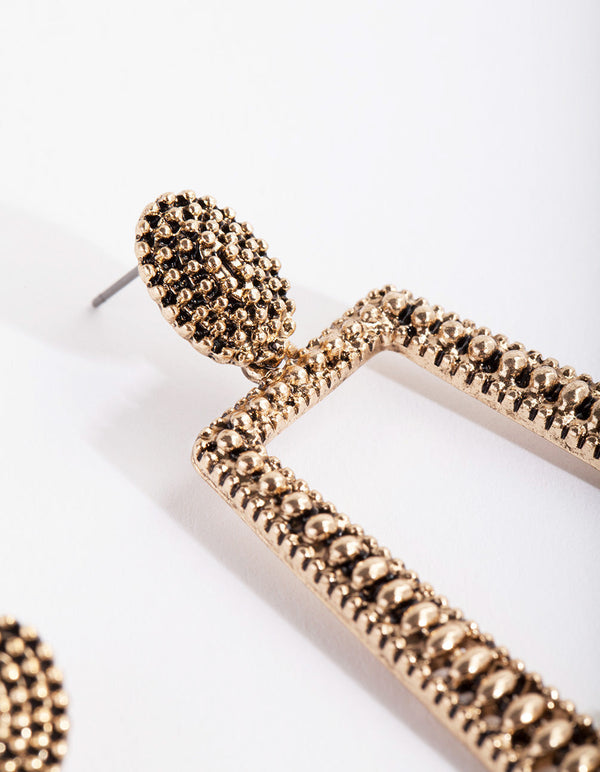 Antique Gold Ball Detail Trapeze Earrings