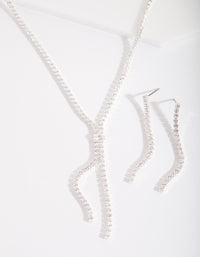 Silver Cubic Zirconia Cupchain Y Necklace and Earrings - link has visual effect only