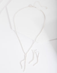 Silver Cubic Zirconia Cupchain Y Necklace and Earrings - link has visual effect only