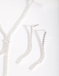 Silver Cubic Zirconia Cupchain Y Necklace and Earrings - link has visual effect only