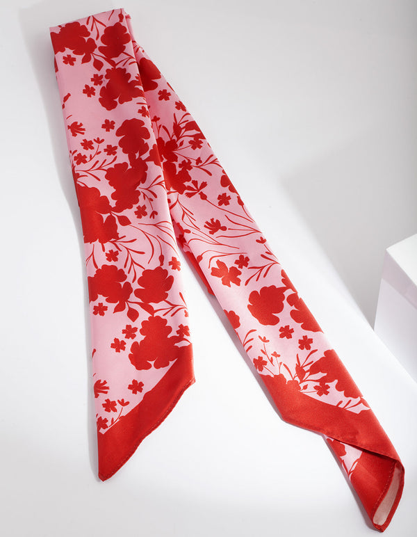 Red and Blush Floral Fabric Bandana Hair Scarf