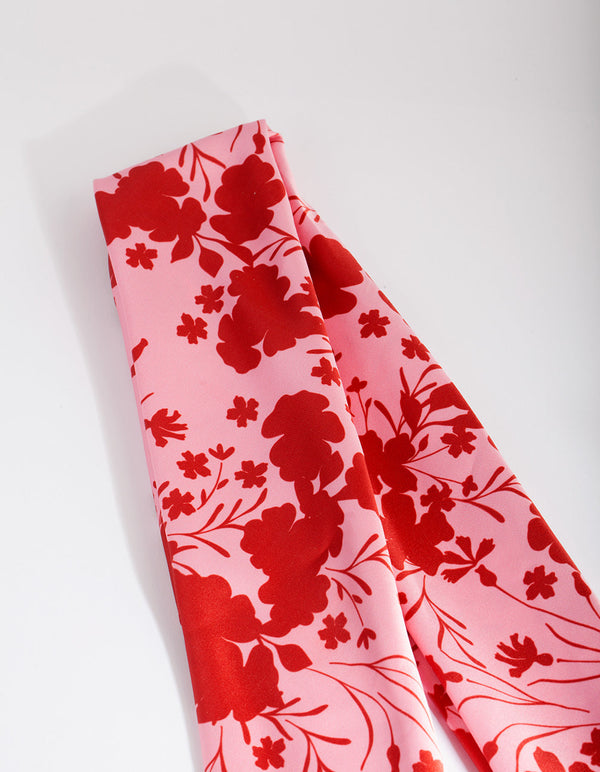 Red and Blush Floral Fabric Bandana Hair Scarf