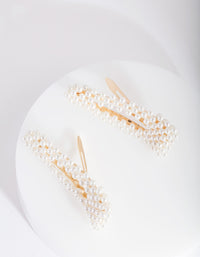 Kids Gold Pearl Triangle Hair Clip Duo - link has visual effect only