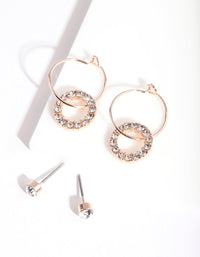 Rose Gold Diamante Earrings Set - link has visual effect only