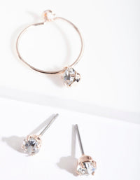 Rose Gold Diamante Hoop Earrings Set - link has visual effect only