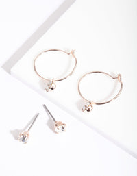 Rose Gold Diamante Hoop Earrings Set - link has visual effect only