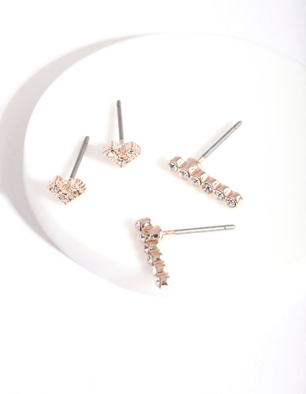 Rose Gold Geometric Heart Stick Stud 2 Pack