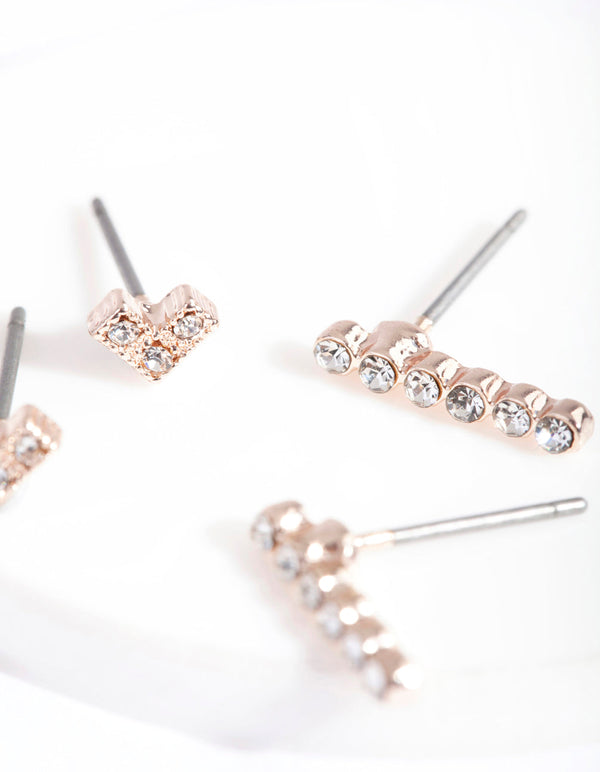 Rose Gold Geometric Heart Stick Stud 2 Pack