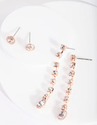 Rose Gold Diamante Cupchain Drop Earrings Set - link has visual effect only