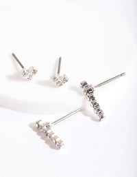 Silver Geometric Heart Stick Stud 2 Pack - link has visual effect only
