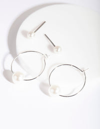 Silver Pearl Earrings Set - link has visual effect only