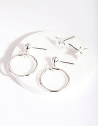 Silver Star Hoop Drop Earrings Set - link has visual effect only