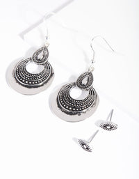 Antique Silver Detailed Earrings Set - link has visual effect only