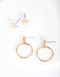 Gold Star Hoop Drop Earrings Set - link has visual effect only