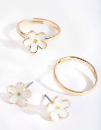 Gold Daisy Flower Earring Ring Pack - link has visual effect only