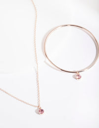 Kids Rose Gold Pink Diamante Charm Necklace Bangle Pack - link has visual effect only