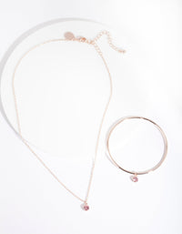 Kids Rose Gold Pink Diamante Charm Necklace Bangle Pack - link has visual effect only