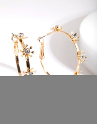 Gold Flower Diamante Hoop Earrings - link has visual effect only