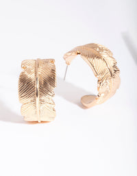 Gold Textured Leaf Hoop Earrings - link has visual effect only