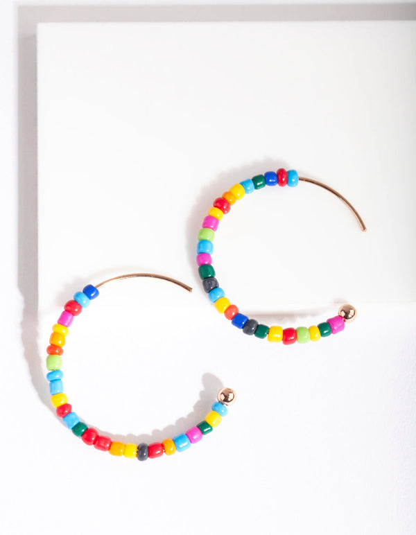 Gold Multicoloured Bead Hoop Earrings