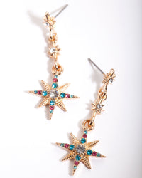 Gold Tri Star Diamante Stud Earrings - link has visual effect only