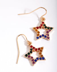 Gold Multicoloured Diamante Open Star Drop Earrings - link has visual effect only