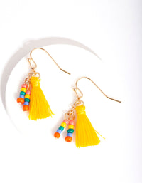 Yellow Tassel Bead Drop Earrings - link has visual effect only
