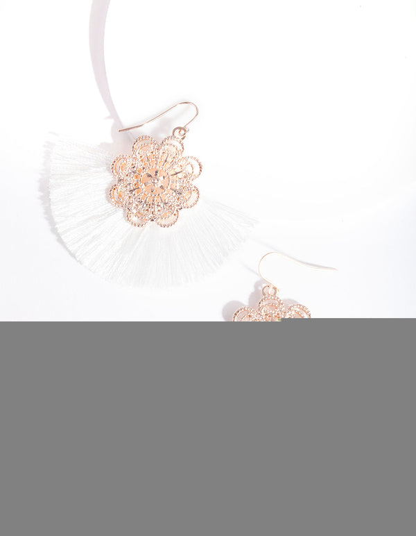Rose Gold White Fan Tassel Earrings