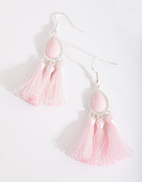 Silver Pink Teardrop Tassel Earrings - link has visual effect only