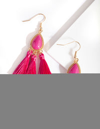 Bright Pink Gem Tassel Earrings - link has visual effect only