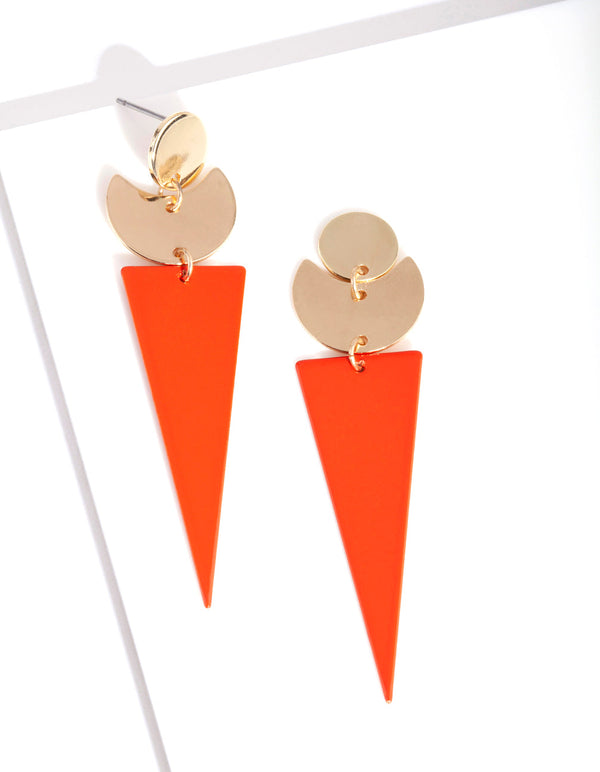 Gold Red Triangle Drop Earrings