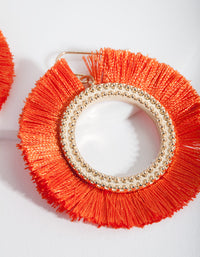 Orange Gold Tassel Circle Earrings - link has visual effect only