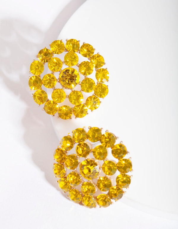 Gold Diamante Bling Stud Earrings