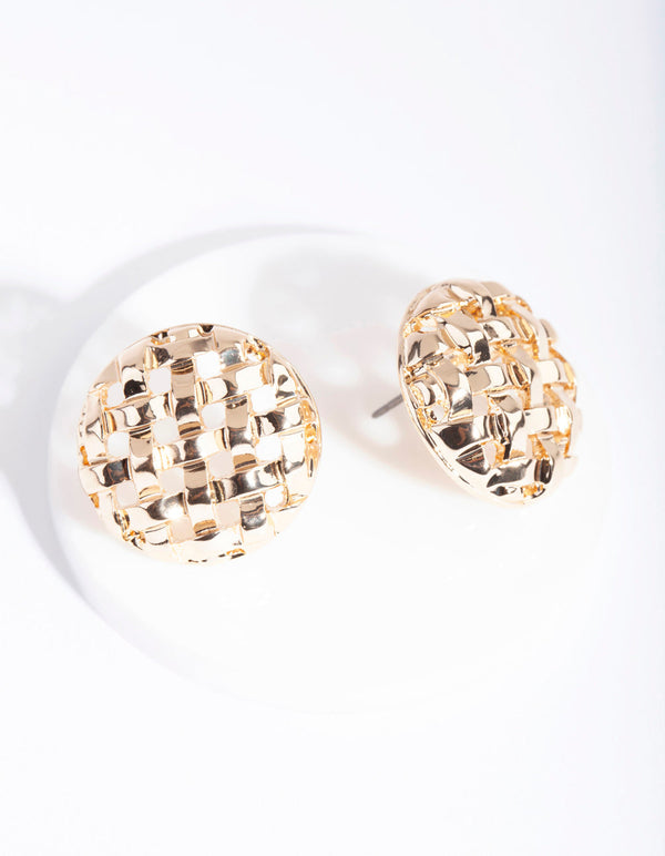 Gold Woven Round Stud Earrings