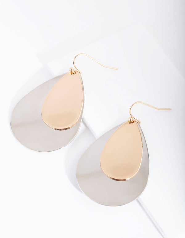 Mixed Metal Double Teardrop Earrings