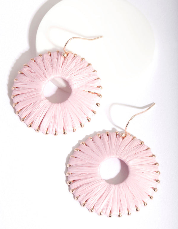 Pink Woven Hoop Drop Earrings