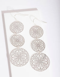 Silver Tri Disc Filigree Drop Earrings - link has visual effect only
