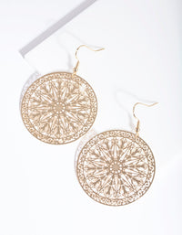 Gold Large Filigree Disc Drop Earrings - link has visual effect only