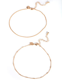 Złoty łańcuszek choker w kształcie sztabki, 2 sztuki - link has visual effect only