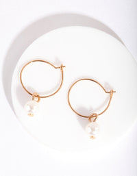 Gold 3mm Pearl Hoop Earrings - link has visual effect only