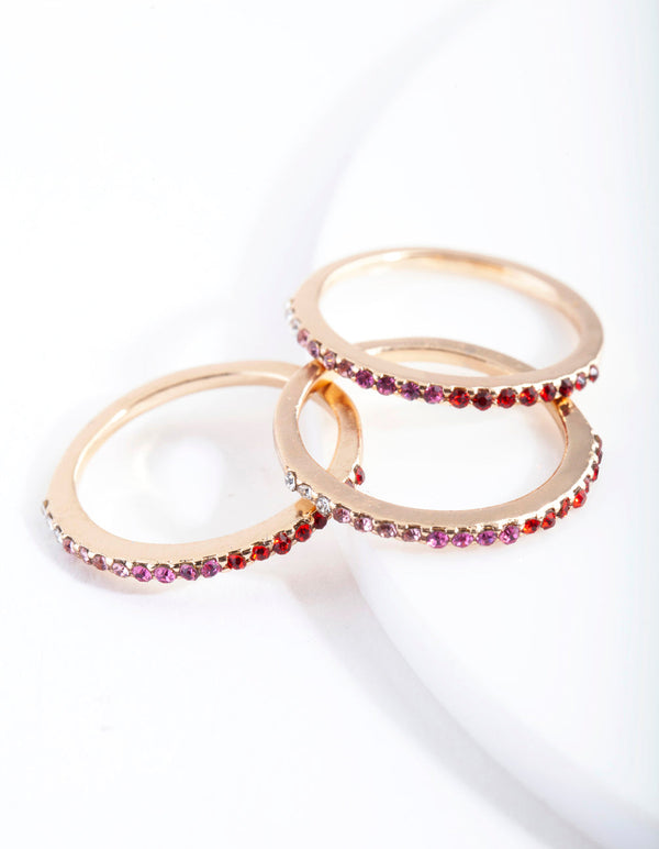 Pierścionek z diamentami Tones of Red Ombre, zestaw 3 sztuk